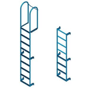 Two types of blue dock ladders on a white background.