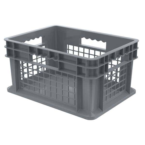 Grey mesh multi-purpose straight wall container with solid bottom on a white background.