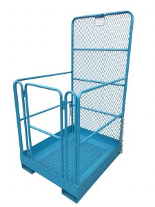 Blue forklift workstage on a white background.