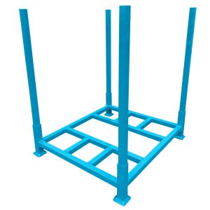 Blue bulk stacking storage rack on a white background.