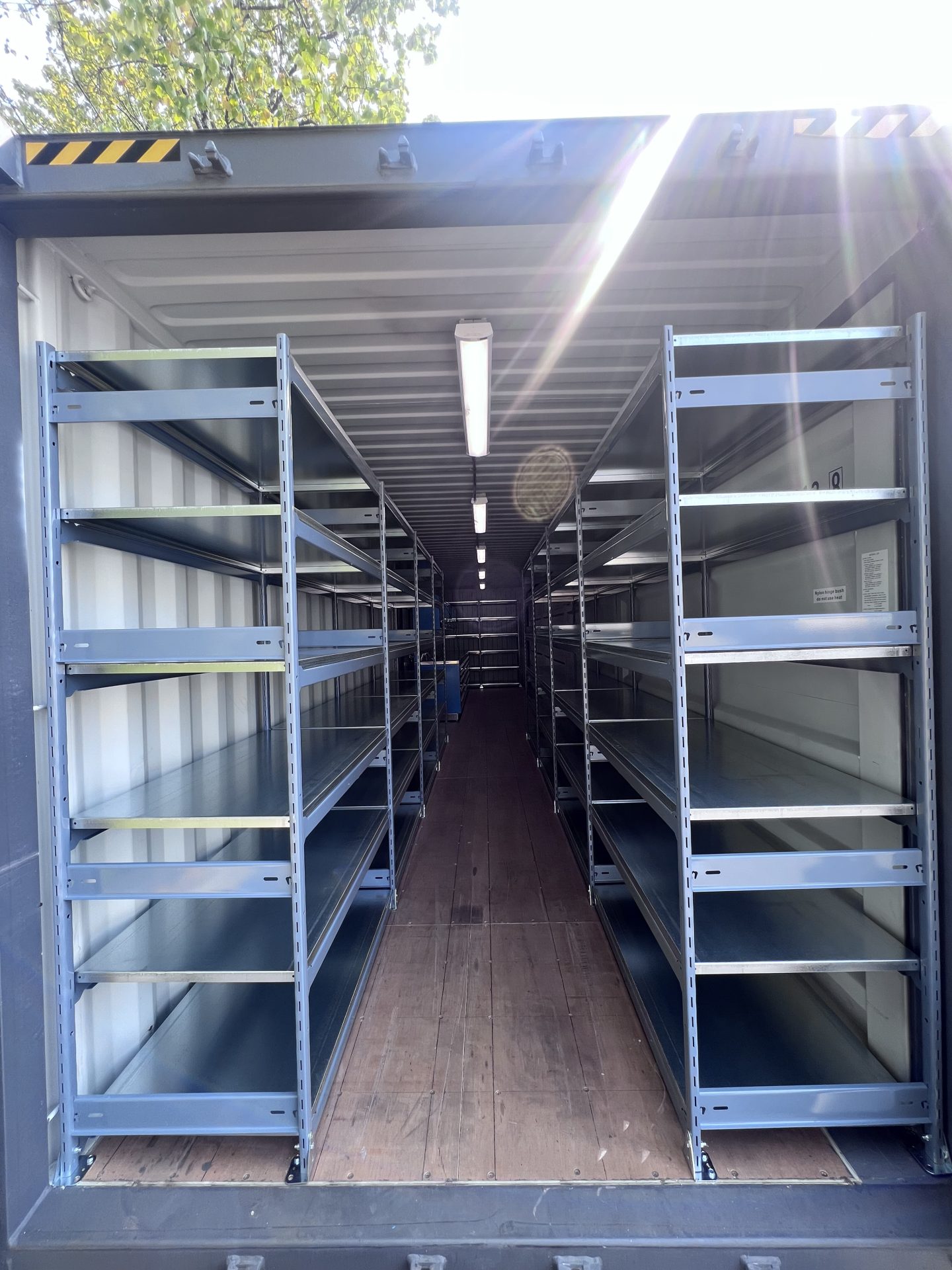 e-z-rect type 1 shelving installed in shipping container