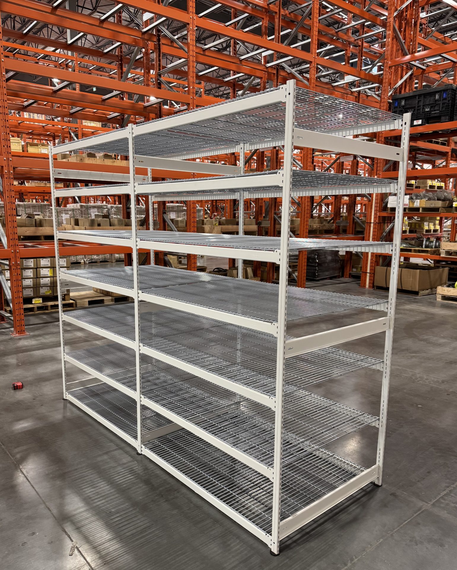 EZ-Rect trimline shelving installation in a warehouse setting