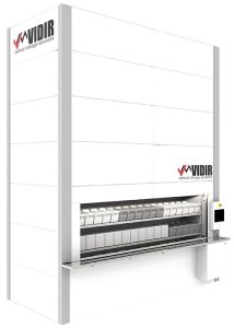Medical supplies carousel with containers stored in it on a white background.