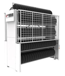 Tire carousel with tires stored in it.