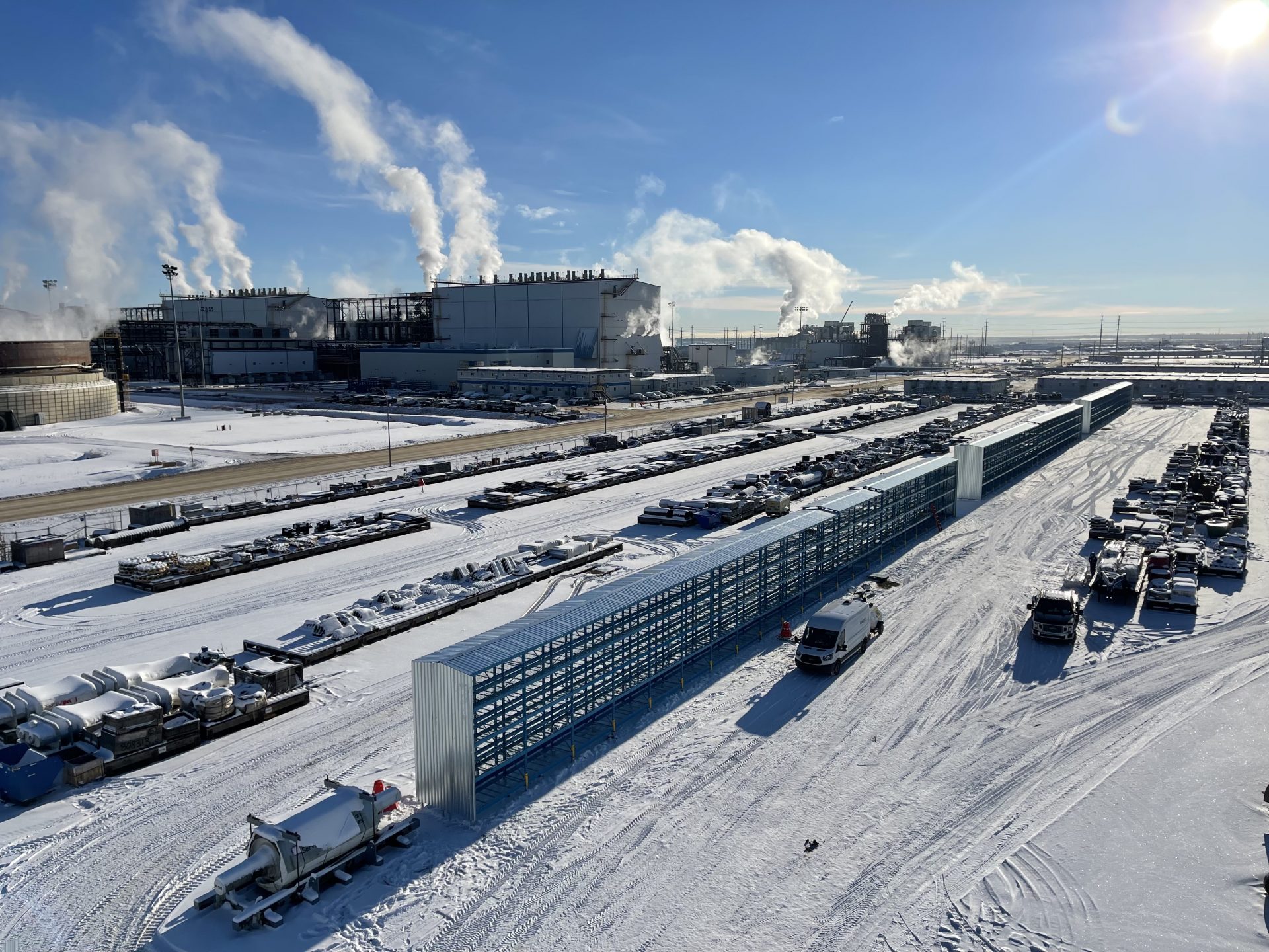 Aerial view of cantilever racking with ground screws