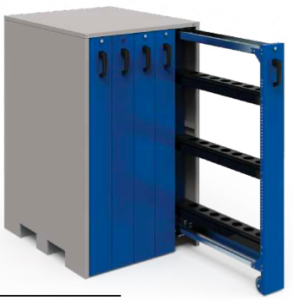 VTZ cabinet for machining tool racks, blue cabinet o white background