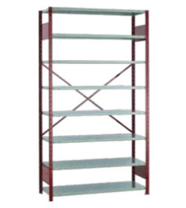 Spider shelving system for machining tool storage on white background