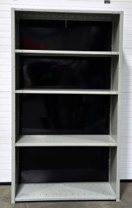 Closed shelving unit with five shelves