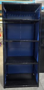 closed shelving unit with five shelves