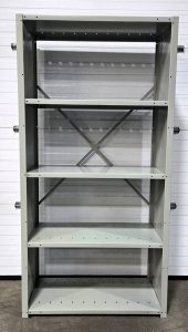 open shelving unit with five shelves